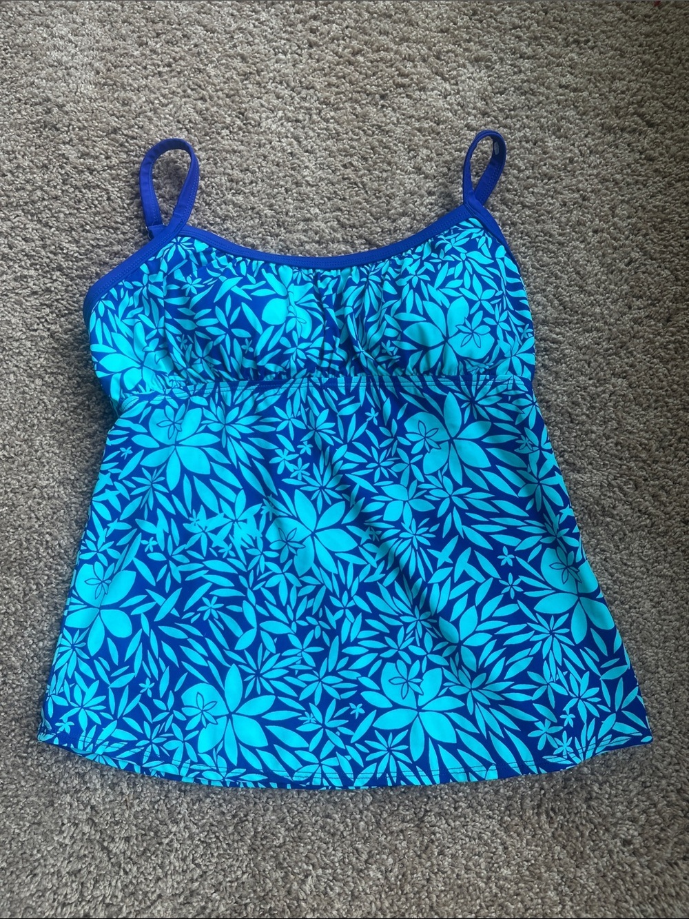 Kim Rogers Blue Floral Tankini Swim Top - Teal & Navy